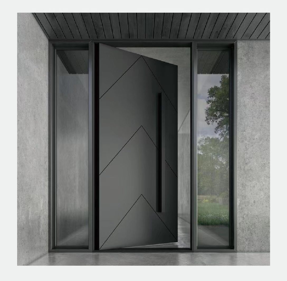 A glass and aluminum-wood PIVOT door that 99% of young people would like