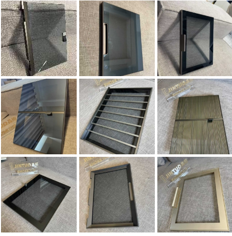 Reveal the custom glass cabinet doors from the factory where the furniture is made.
